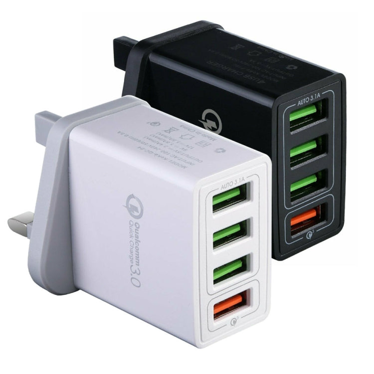 30W QC 3.0 USB + 3 USB 2.0ポート モバイルフォン タブレット PC用ユニバーサルクイックチャージャー トラベルチャージャー、UKプラグ、UKプラグ