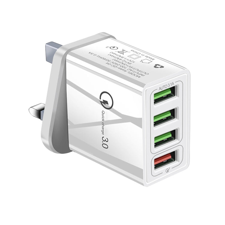 30W QC 3.0 USB + 3 USB 2.0ポート モバイルフォン タブレット PC用ユニバーサルクイックチャージャー トラベルチャージャー、UKプラグ、UKプラグ