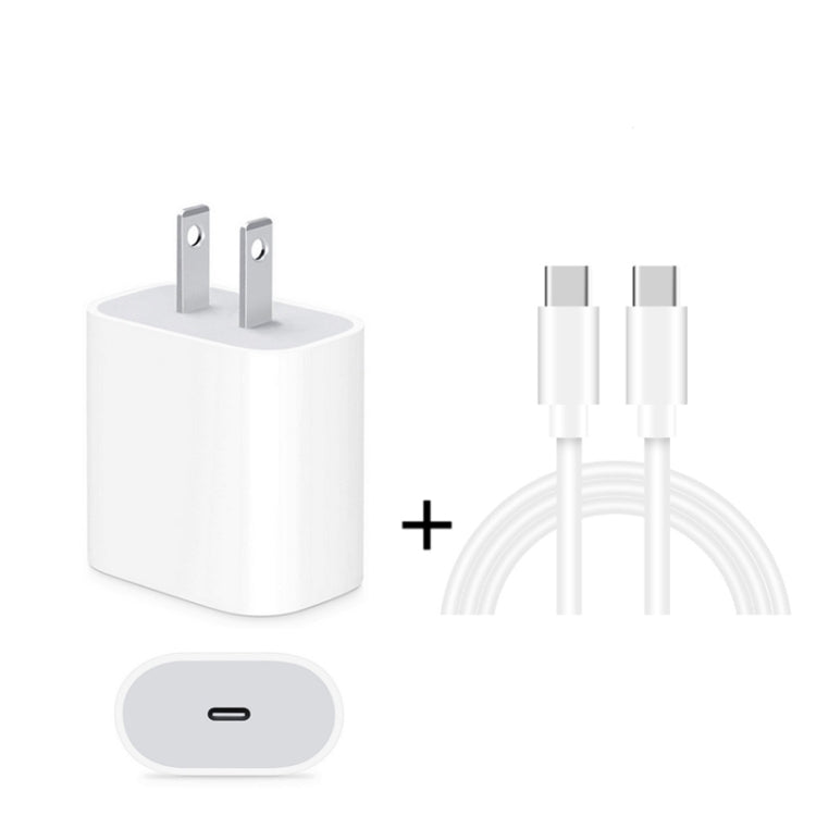 2イン1 シングルUSB-C / Type-Cポート トラベルチャージャー + 3A PD 3.0 USB-C / Type-C to USB-C / Type-C高速充電データケーブルセット、ケーブル長：1m、18W 1m