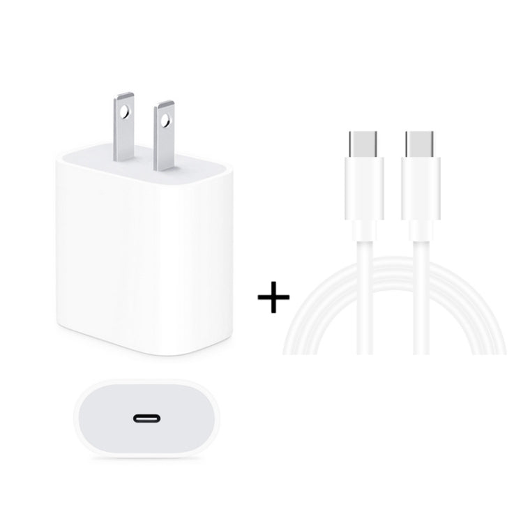 2イン1 シングルUSB-C / Type-Cポート トラベルチャージャー + 3A PD 3.0 USB-C / Type-C to USB-C / Type-C高速充電データケーブルセット、ケーブル長：2m、18W 2m
