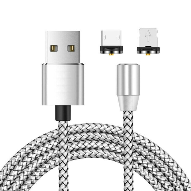 2in1 USB to 8ピン + Micro USB マグネットメタルインターフェース ナイロン編み充電ケーブル、長さ：1m、1m