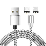 2in1 USB to 8ピン + Micro USB マグネットメタルインターフェース ナイロン編み充電ケーブル、長さ：1m、1m