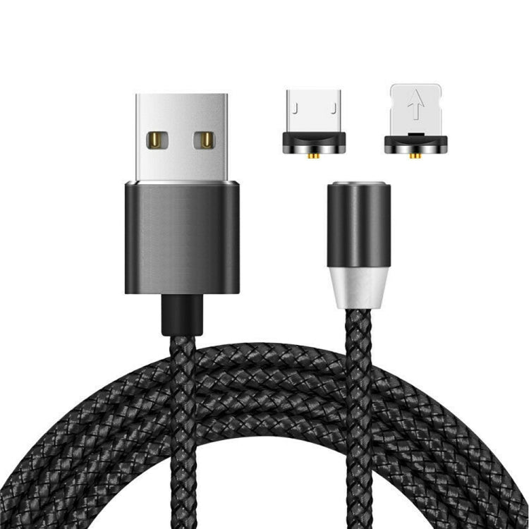 2in1 USB to 8ピン + Micro USB マグネットメタルインターフェース ナイロン編み充電ケーブル、長さ：1m、1m