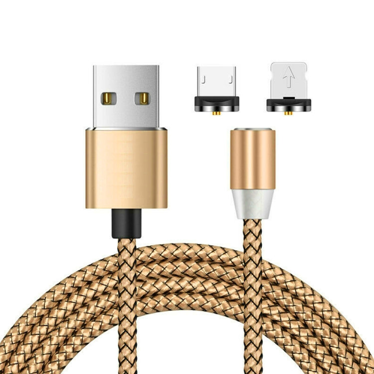 2in1 USB to 8ピン + Micro USB マグネットメタルインターフェース ナイロン編み充電ケーブル、長さ：1m、1m
