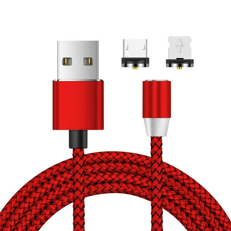 2in1 USB to 8ピン + Micro USB マグネットメタルインターフェース ナイロン編み充電ケーブル、長さ：1m、1m