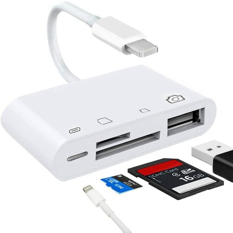 ZS-S1827 4-in-1 SDカード + TFカード + 8ピン充電 + USBインターフェース から 8ピンインターフェース カメラリーダーアダプター 全iOSシステム対応