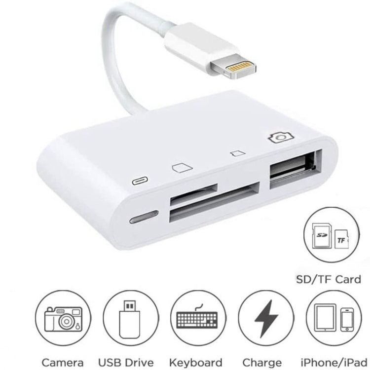 ZS-S1827 4-in-1 SDカード + TFカード + 8ピン充電 + USBインターフェース から 8ピンインターフェース カメラリーダーアダプター 全iOSシステム対応