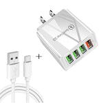 2イン1 USB to USB-C / Type-Cデータケーブル + 30W QC 3.0 4 USBインターフェース モバイルフォン タブレット PC用ユニバーサルクイックチャージャー トラベルチャージャーセット、USプラグ、USB-C / Type-Cセット USプラグ