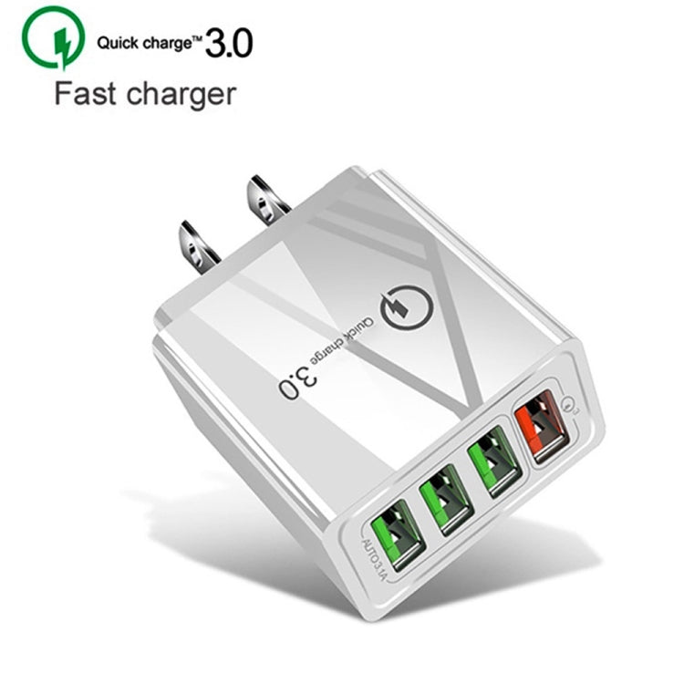 2イン1 USB to USB-C / Type-Cデータケーブル + 30W QC 3.0 4 USBインターフェース モバイルフォン タブレット PC用ユニバーサルクイックチャージャー トラベルチャージャーセット、USプラグ、USB-C / Type-Cセット USプラグ