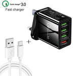 2-in-1 1m USB to USB-C / Type-C データケーブル + 30W QC 3.0 4 USBポート 携帯電話 タブレット PC 汎用急速充電器 トラベルチャージャーセット UKプラグ USB-C / Type-Cセット UKプラグ