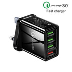 2-in-1 1m USB to USB-C / Type-C データケーブル + 30W QC 3.0 4 USBポート 携帯電話 タブレット PC 汎用急速充電器 トラベルチャージャーセット UKプラグ USB-C / Type-Cセット UKプラグ