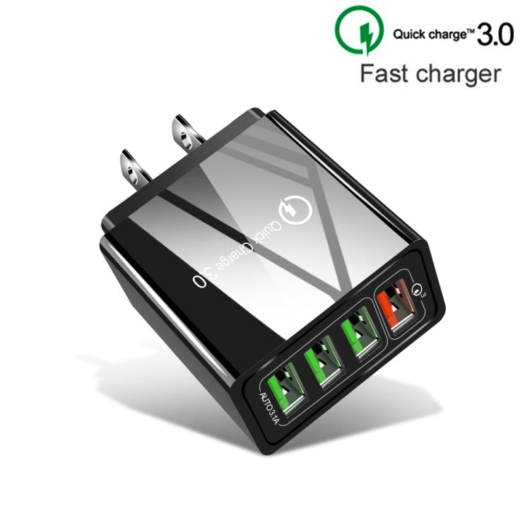 2-in-1 1m USB to Micro USB データケーブル + 30W QC 3.0 4 USBポート 携帯電話 タブレット PC 汎用急速充電器 トラベルチャージャーセット USプラグ Micro USBセット USプラグ