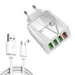 2-in-1 1m USB to Micro USB データケーブル + 30W QC 3.0 4 USBポート 携帯電話 タブレット PC 汎用急速充電器 トラベルチャージャーセット EUプラグ Micro USBセット EUプラグ