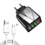 2-in-1 1m USB to Micro USB データケーブル + 30W QC 3.0 4 USBポート 携帯電話 タブレット PC 汎用急速充電器 トラベルチャージャーセット EUプラグ Micro USBセット EUプラグ