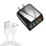 2 in 1 1m USB to 8ピンデータケーブル + 30W QC 3.0 4 USBインターフェース モバイルフォン タブレット PC ユニバーサルクイックチャージャー トラベルチャージャーセット、USプラグ、8ピンセット USプラグ