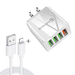 2 in 1 1m USB to 8ピンデータケーブル + 30W QC 3.0 4 USBインターフェース モバイルフォン タブレット PC ユニバーサルクイックチャージャー トラベルチャージャーセット、USプラグ、8ピンセット USプラグ