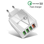 2 in 1 1m USB to 8ピンデータケーブル + 30W QC 3.0 4 USBインターフェース モバイルフォン タブレット PC ユニバーサルクイックチャージャー トラベルチャージャーセット、EUプラグ、8ピンセット EUプラグ