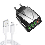 2 in 1 1m USB to 8ピンデータケーブル + 30W QC 3.0 4 USBインターフェース モバイルフォン タブレット PC ユニバーサルクイックチャージャー トラベルチャージャーセット、EUプラグ、8ピンセット EUプラグ