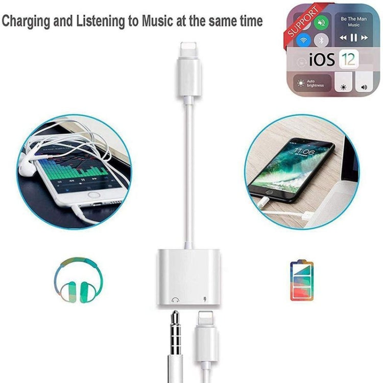 ZS-KL21804 2in1 8ピン to 3.5mm オーディオ＋8ピン充電インターフェース、イヤホンアダプター、全iOSシステム対応、8ピン＋3.5mm