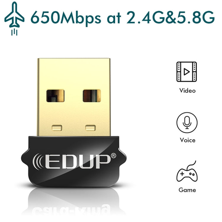 EDUP EP-AC1651 USB WiFiアダプター 650Mbps デュアルバンド 5G/2.4GHz 外付け無線ネットワークカード WiFiドングルレシーバー ノートパソコン用 Windows MacOS対応