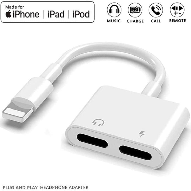 ZS-S1802 2 in 1 8ピンオス to 8ピン充電＋8ピンオーディオメスコネクターイヤホンアダプター、通話＆ワイヤーコントロール対応、全iOSシステム対応