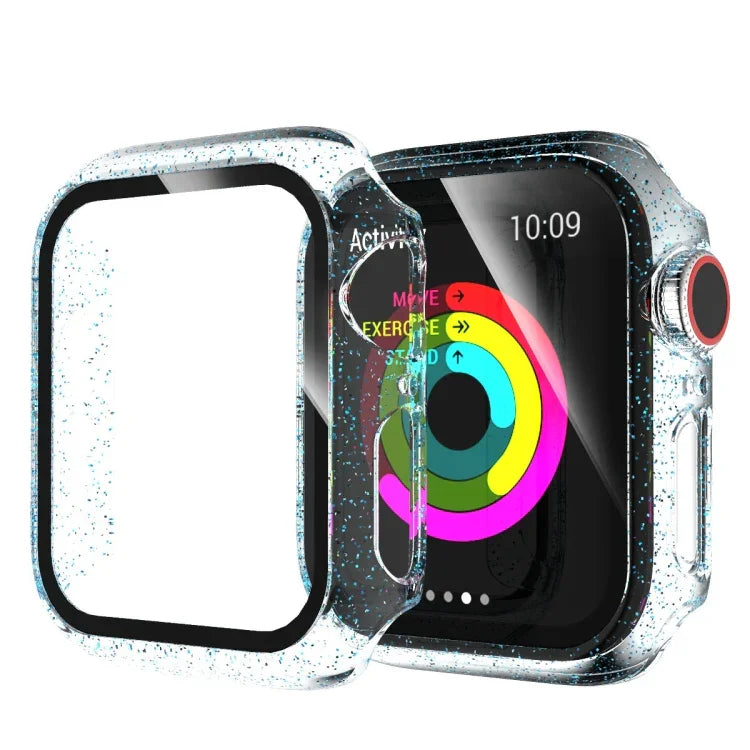 Apple Watch Series 4/5/6 & SE 1/2/3 44mm グリッターパウダー PC + 強化ガラススクリーンフィルム一体型ケース