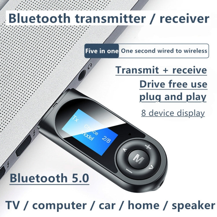 T13 Bluetooth 5.0 ドライバーフリー USB Bluetoothレシーバー＆送信機 スクリーン付き