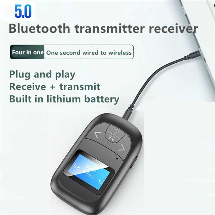 T14 2in1 Bluetoothアダプター 車載ハンズフリー通話 Bluetoothレシーバー送信機 LCDデジタルディスプレイ付き、T14