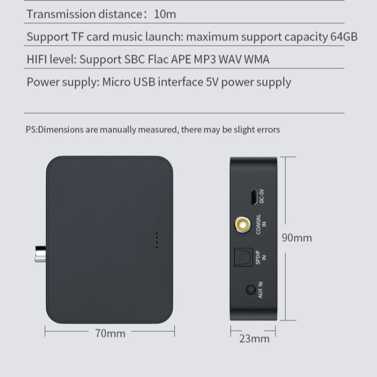 T6 Bluetooth 5.0 コンピューター・テレビ用トランスミッター 光ファイバー・同軸・AUX多機能 TFカード HiFI Bluetoothオーディオトランスミッター