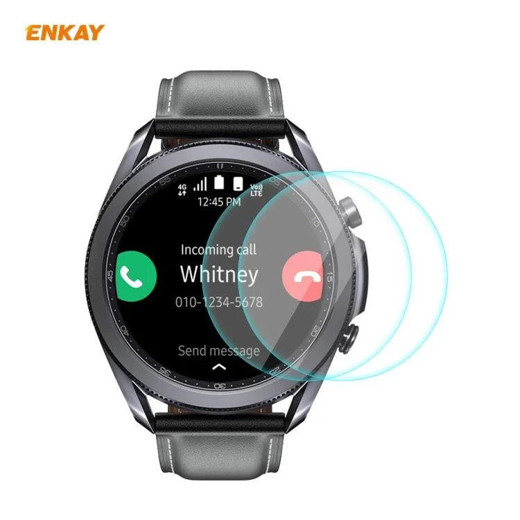 2枚セット ENKAY Hat-Prince 0.2mm 9H 2.15D 曲面エッジ強化ガラススクリーンプロテクターウォッチフィルム、Samsung Galaxy Watch 3 45mm用、Samsung Galaxy Watch 3 41mm用
