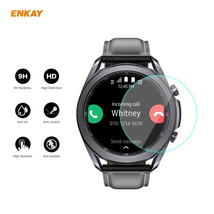 2枚セット ENKAY Hat-Prince 0.2mm 9H 2.15D 曲面エッジ強化ガラススクリーンプロテクターウォッチフィルム、Samsung Galaxy Watch 3 45mm用、Samsung Galaxy Watch 3 41mm用