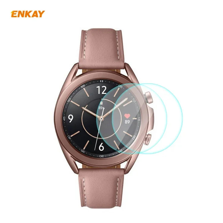 2枚セット ENKAY Hat-Prince 0.2mm 9H 2.15D 曲面エッジ強化ガラススクリーンプロテクターウォッチフィルム、Samsung Galaxy Watch 3 45mm用、Samsung Galaxy Watch 3 41mm用