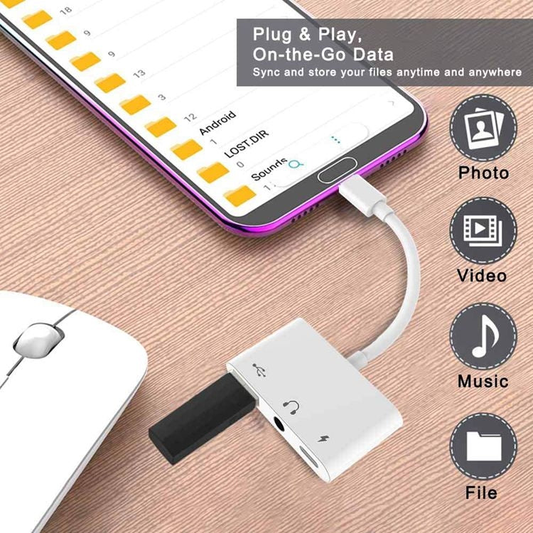 3-in-1 USB-C OTGアダプター 3.5mmヘッドホンジャック付き、iPad ProおよびType-Cジャック搭載スマホ対応、3-in-1