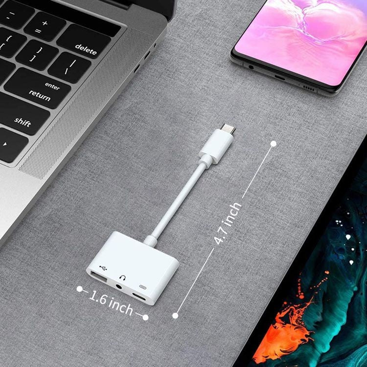 3-in-1 USB-C OTGアダプター 3.5mmヘッドホンジャック付き、iPad ProおよびType-Cジャック搭載スマホ対応、3-in-1