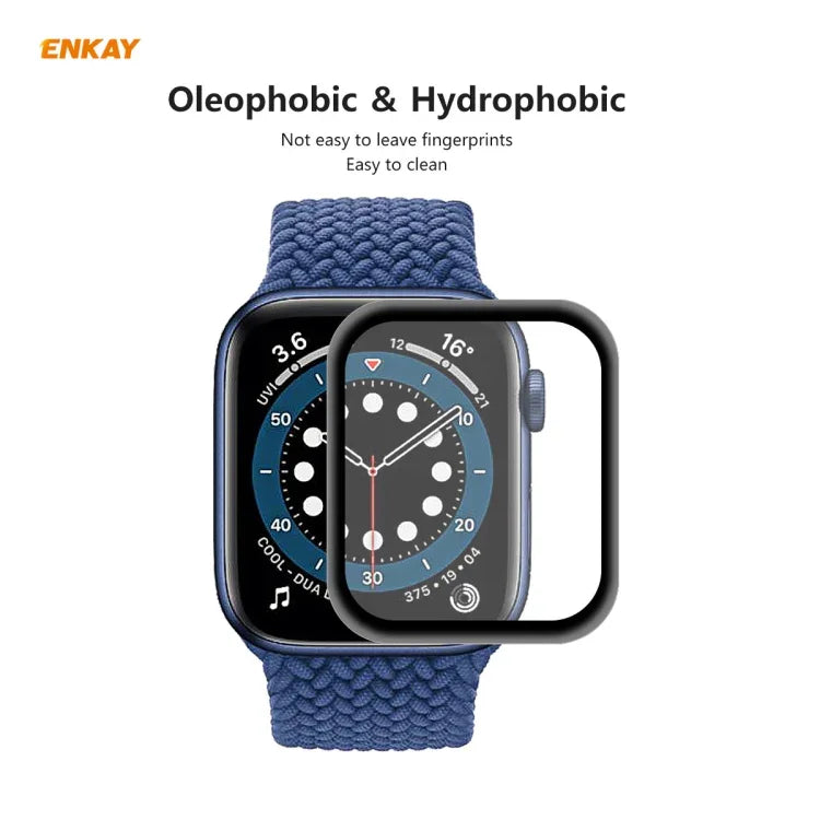 ENKAY Hat-Prince 0.2mm 9H硬度 3D耐衝撃 アルミ合金エッジ 全面強化ガラススクリーンフィルム、Apple Watch 6/5/4/SE 40mm用、Apple Watch 6/5/4/SE 44mm用