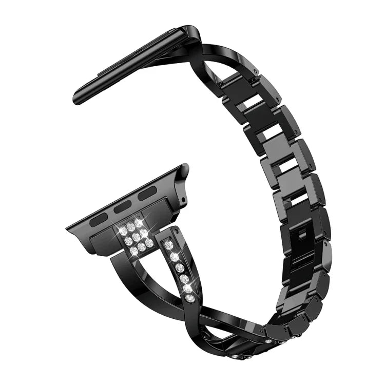 X字型ダイヤモンド装飾無垢ステンレススチールリストストラップウォッチバンド Apple Watch Series 3 & 2 & 1 42mm用