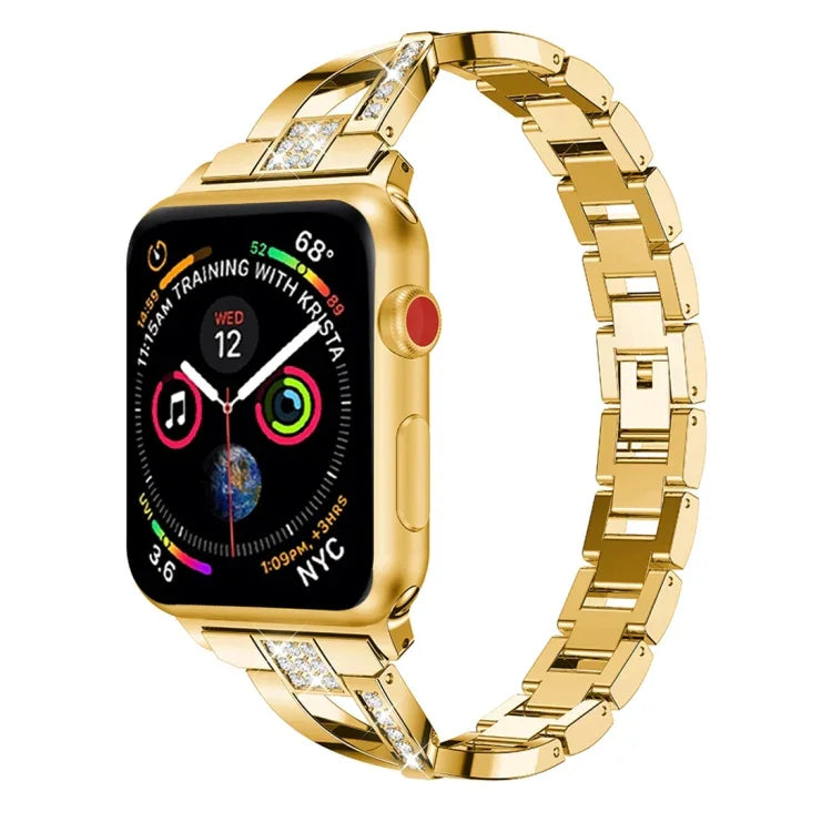 X字型ダイヤモンド装飾無垢ステンレススチールリストストラップウォッチバンド Apple Watch Series 3 & 2 & 1 42mm用