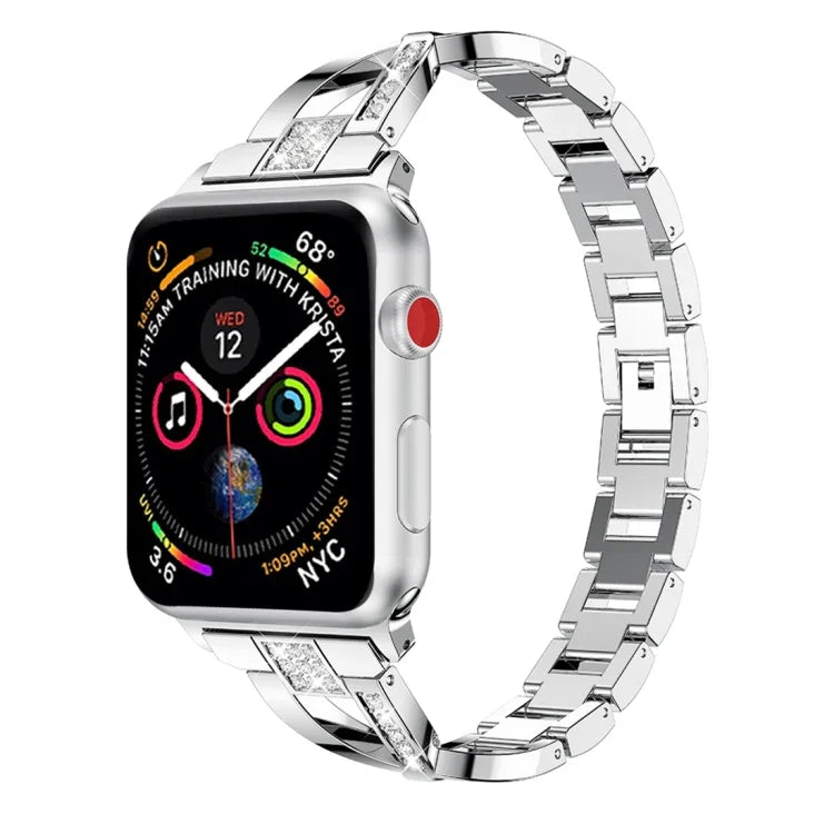 X字型ダイヤモンド装飾無垢ステンレススチールリストストラップウォッチバンド Apple Watch Series 3 & 2 & 1 42mm用