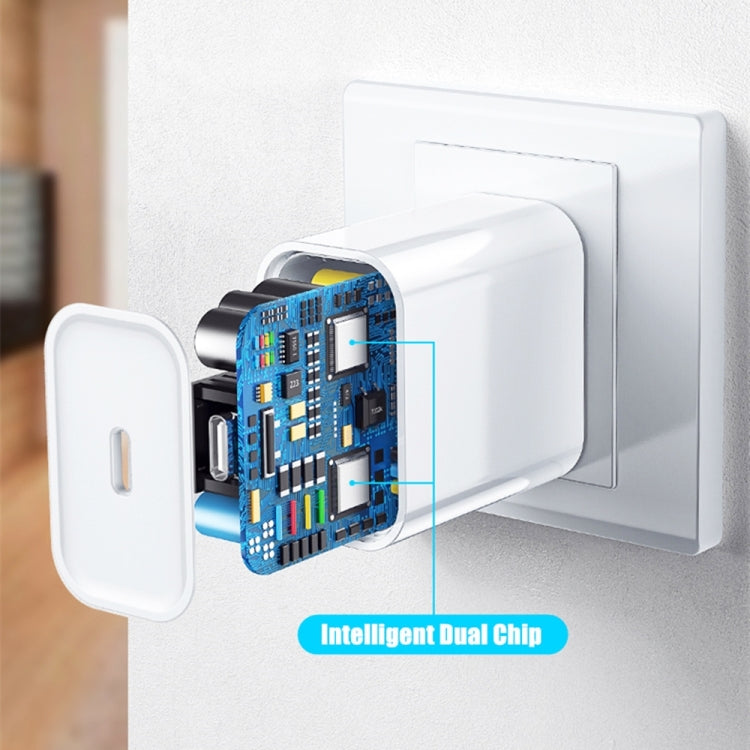 PD 20W シングルUSB-C / Type-Cインターフェース トラベルチャージャー、EUプラグ、実測20W EUプラグ