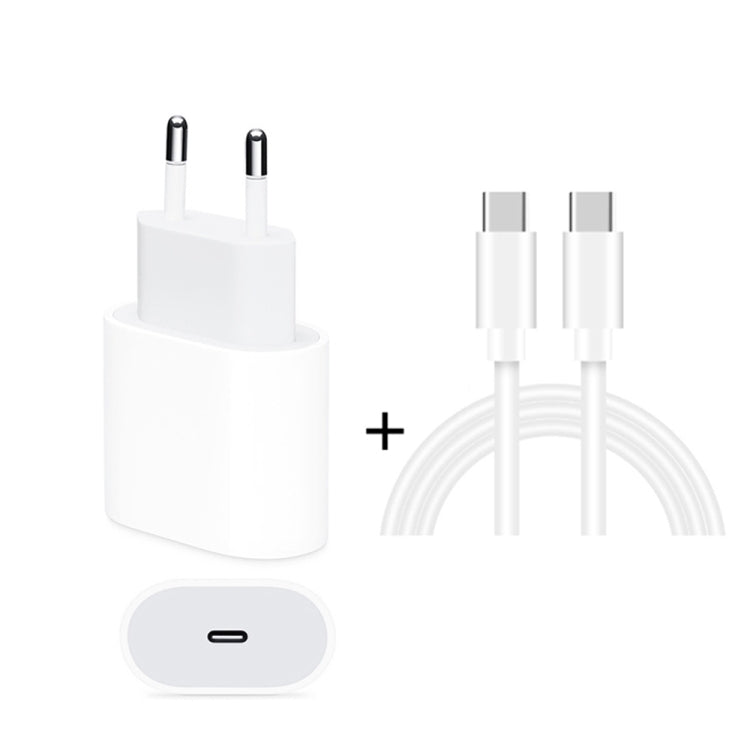 2-in-1 PD 20W シングルUSB-C / Type-Cポート トラベルチャージャー＋3A PD3.0 USB-C / Type-C to USB-C / Type-C高速充電データケーブルセット、ケーブル長：1m、EUプラグ、20W 1m