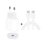 2-in-1 PD 20W シングルUSB-C / Type-Cポート トラベルチャージャー＋3A PD3.0 USB-C / Type-C to USB-C / Type-C高速充電データケーブルセット、ケーブル長：1m、EUプラグ、20W 1m