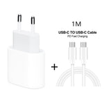 2-in-1 PD 20W シングルUSB-C / Type-Cポート トラベルチャージャー＋3A PD3.0 USB-C / Type-C to USB-C / Type-C高速充電データケーブルセット、ケーブル長：1m、EUプラグ、20W 1m