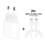 2-in-1 PD 20W シングルUSB-C / Type-Cポート トラベルチャージャー＋3A PD3.0 USB-C / Type-C to USB-C / Type-C高速充電データケーブルセット、ケーブル長：2m、EUプラグ、20W 2m