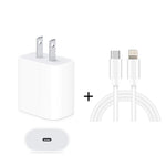 2-in-1 PD 20W シングルUSB-C / Type-Cポート トラベルチャージャー＋3A PD3.0 USB-C / Type-C to 8ピン高速充電データケーブルセット、ケーブル長：1m、USプラグ、20W 1m