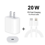2-in-1 PD 20W シングルUSB-C / Type-Cポート トラベルチャージャー＋3A PD3.0 USB-C / Type-C to 8ピン高速充電データケーブルセット、ケーブル長：1m、USプラグ、20W 1m