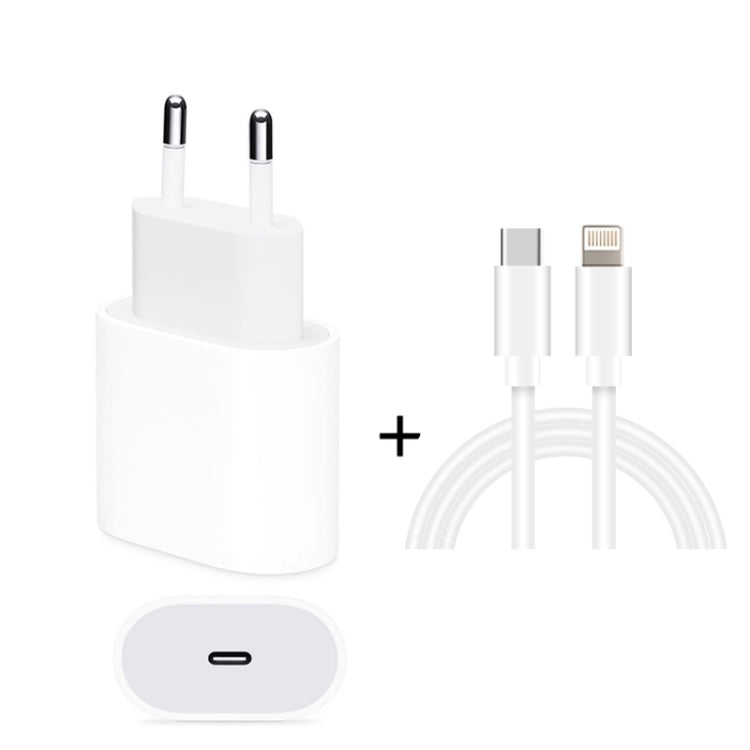 2-in-1 PD 20W シングルUSB-C / Type-Cポート トラベルチャージャー＋3A PD3.0 USB-C / Type-C to 8ピン高速充電データケーブルセット、ケーブル長：1m、EUプラグ、20W 1m