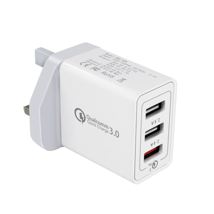 SDC-30W 30W QC 3.0 USB＋2.4A デュアルUSB 2.0ポート 携帯電話 タブレット PC用ユニバーサル急速充電器 トラベルチャージャー、UKプラグ、UKプラグ