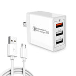 SDC-30W 2-in-1 USB to Micro USB データケーブル + 30W QC 3.0 USB + 2.4A デュアル USB 2.0 ポート 携帯電話 タブレット PC 用 ユニバーサル急速充電器 トラベルチャージャーセット、米国プラグ、Micro USB ケーブル付き、米国プラグ