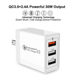 SDC-30W 2-in-1 USB to Micro USB データケーブル + 30W QC 3.0 USB + 2.4A デュアル USB 2.0 ポート 携帯電話 タブレット PC 用 ユニバーサル急速充電器 トラベルチャージャーセット、米国プラグ、Micro USB ケーブル付き、米国プラグ