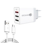 SDC-30W 2-in-1 USB to Micro USB データケーブル + 30W QC 3.0 USB + 2.4A デュアル USB 2.0 ポート 携帯電話 タブレット PC 用 ユニバーサル急速充電器 トラベルチャージャーセット、EUプラグ、Micro USB ケーブル付き、EUプラグ